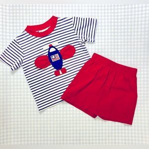 Boy (12m) Red, White, and Blue Airplane matching set ✈️❤️🤍💙